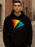 Men's Hoodie Radiant Spectrum Burst Splashing Across Textured Black Hoodie