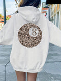 Women's Hoodie Leopard Print Pattern With Circular Number Decor Ball