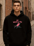Men's Hoodie Of Walking Up Pink Lounge Chair On Black Hoodie