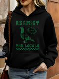 Women's Hoodie Respect The Locals Abstract Green Typography With Graphic Pigeon Bird