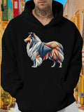 Men's Hoodie Geometric Abstract Patterned Fur Collie Dog Under Bright Daylight