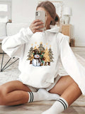 Women's Hoodie Shimmering Holiday Trees With Cheerful Snowman Under Festive Lights
