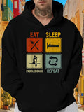 Men's Hoodie Eat Sleep Paddleboard Repeat With Vintage Boxes And Paddleboarder Figure