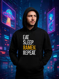 Men's Hoodie Eat Sleep Ramen Repeat Neon Lights Among Futuristic Cityscape Hoodie