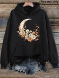 Women's Hoodie Blooming Wildflowers Under Crescent Moon Surrounded By Foliage Moon