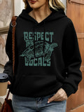 Women's Hoodie Respect The Locals With Swimming Sea Turtle Among Ocean Echoes Turtle