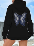 Women's Hoodie Abstract Wings With Patterned Linework Butterfly