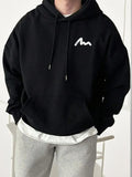 Men's Hoodie Monochrome Artistic Wave Motif On Upper Left Black Hoodie