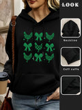 Women's Hoodie Floral Patterned Hens And Decorative Ribbons Surrounded By Green Accents Hen