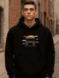 Men's Hoodie Sunset Glow Over City Streets Featuring A Classic Streetcar Hoodie