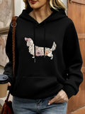 Women's Hoodie Floral Pattern With Delicate Details Adorning A Playful Dachshund Dog