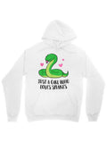 Men's Hoodie Just A Girl Who Loves Snakes Surrounded By Pink Hearts Cartoon Green Snake