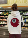 Women's Hoodie Bold Graphic With Large Red Pool Ball Number Eight