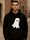 Men's Hoodie Simple White Cartoon Ghost Illustration On Solid Hoodie Ghost