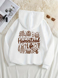 Women's Hoodie Homestead Life Cozy Farmyard With Basket Animals And Countryside Tools Hoodie