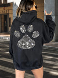 Women's Hoodie Sparkling Crystal Studded Shimmer Paw Print Hoodie