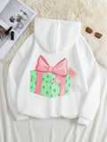 Women's Hoodie Green Polka Dot Giftbox With Pink Bow And Tag Present