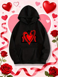 Women's Hoodie Electric Red Neon Heart With Stylized Vibrant Lightning Motif Hoodie