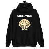 Men's Hoodie Shell Yeah Bold Lettering With Large Cream Seashell Surrounded By Black Hoodie Shell