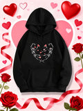 Women's Hoodie Dark Romantic Heart With Roses And Arrows Surrounded By Falling Petals Hoodie