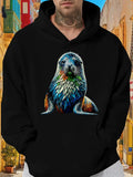 Men's Hoodie Colorful Brushstroke Patterns Highlighting A Vibrant Seal Portrait