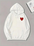 Women's Hoodie Minimalist Design With A Lone Vibrant Red Embroidered Heart Patch Hoodie