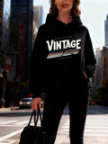 Women's Hoodie Vintage Retro Stripes Text With Classic Urban Skyline Hoodie