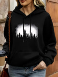 Women's Hoodie Snowy Forest Silhouettes Under Winter Night Sky Pine Tree