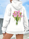 Women's Hoodie Soft Spring Breeze With Light Pink Blossoming Tulips Wrapped Bouquet