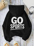 Women's Hoodie Go Sports Bold White Lettering On Cozy Black Hoodie