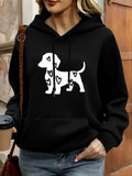 Women's Hoodie Playful Hearts Pattern With White Silhouette Of Cute Dog