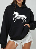 Women's Hoodie Floral Pattern Running Horse Silhouette In Majestic Peaceful Motion Horse