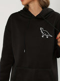 Women's Hoodie Outlined Prehistoric Creature Among Soft Black Fabric Dinosaur