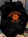Women's Hoodie Basketball All Day Vibrant Orange Graphic Over Classic Black Basketball