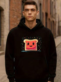 Men's Hoodie Playful Cartoon Smiling Jam Toast Surrounded By Bubbles And Dots Bread