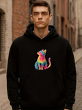 Men's Hoodie Vivid Neon Rainbow Glow With Shimmering Light Fantasy Cat