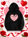 Women's Hoodie Sparkling Pink Glitter Heart With Ribbon And Romantic Roses Hoodie