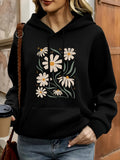 Women's Hoodie Delicate Pastel Petals With Green Leaves Centered Daisies Hoodie