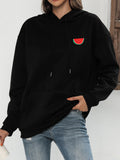 Women's Hoodie Fresh Watermelon Slice With Tiny Leaf Accent Watermelon