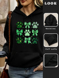 Women's Hoodie St Patricks Day Green Bows And Shamrocks With Paw Print Hoodie