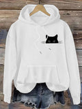 Women's Hoodie Peeking Out From A Quiet Space Playful Curious Cat