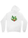 Men's Hoodie Watercolor Greenery With Red Bow Under Lush Holiday Wreath