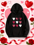 Women's Hoodie Playful Pattern With Alternating Pink And White Hearts Hoodie