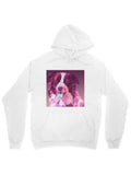 Men's Hoodie Geometric Pattern With Abstract Violet Shapes Featuring A Playful Dog