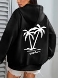Women's Hoodie Minimalist Shoreline With Breezy Curved Lines And Tropical Palm Trees