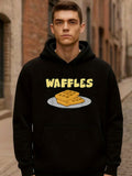 Men's Hoodie Waffles Golden Breakfast Plate With Crispy Pastry On Black Hoodie Waffle