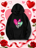 Women's Hoodie Romantic Swirling Ribbons With Artistic Graphic Heart