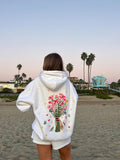 Women's Hoodie Vibrant Bouquet Blossoms With Green Ribbon Among Playful Wildflowers Hoodie