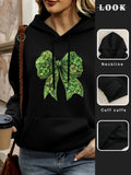 Women's Hoodie Lush Green Four Leaf Clover Bow With Floral Accents Hoodie