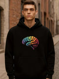 Men's Hoodie Vivid Multicolored Gradient Lighted Pattern Artistic Human Brain